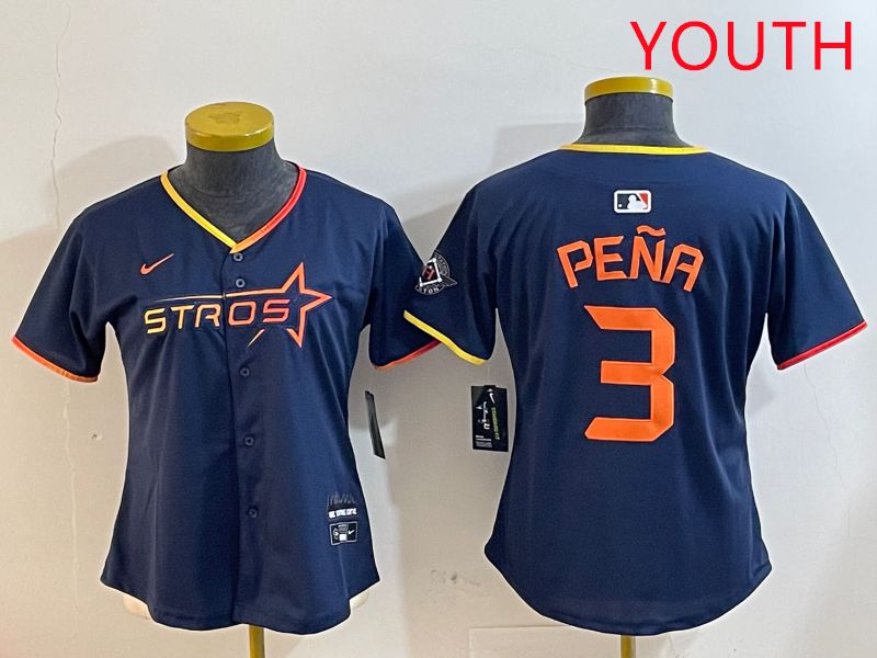 Youth Houston Astros 3 Pena Drak Blue Three generations Joint Name 2025 Nike MLB Jersey style 410